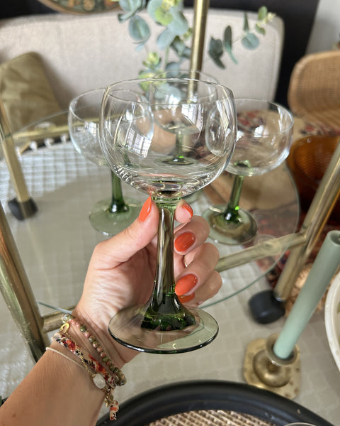 Wijnglazen set groene voet vintage