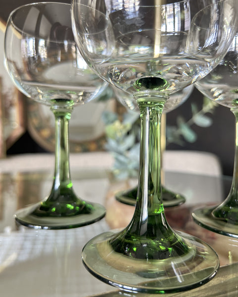 Wijnglazen set groene voet vintage