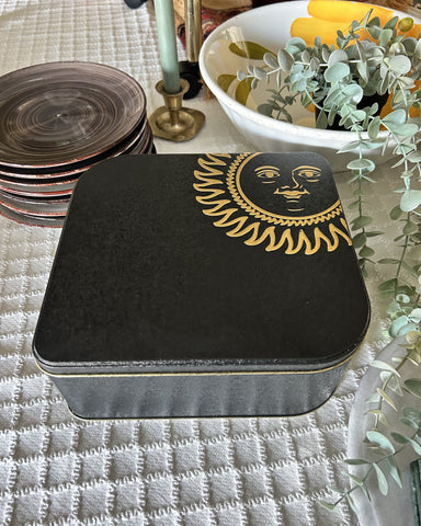 Opbergdoos blik golden sun crackle black