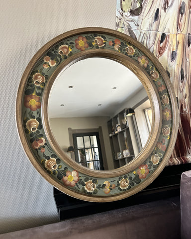 Spiegel floral rond handpainted vintage
