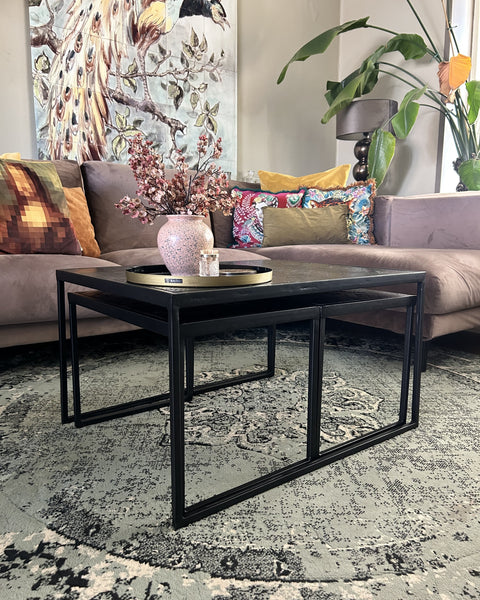 Salontafel blackster visgraat teakhout & metaal
