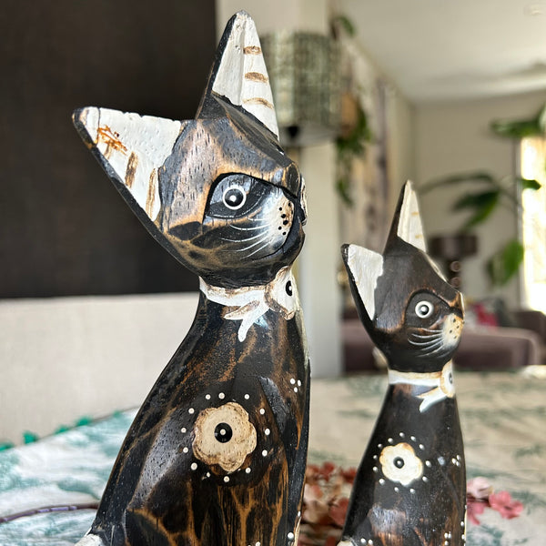 Woondeco houten poes & kat vintage