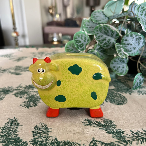 Spaarpot happy cow green vintage