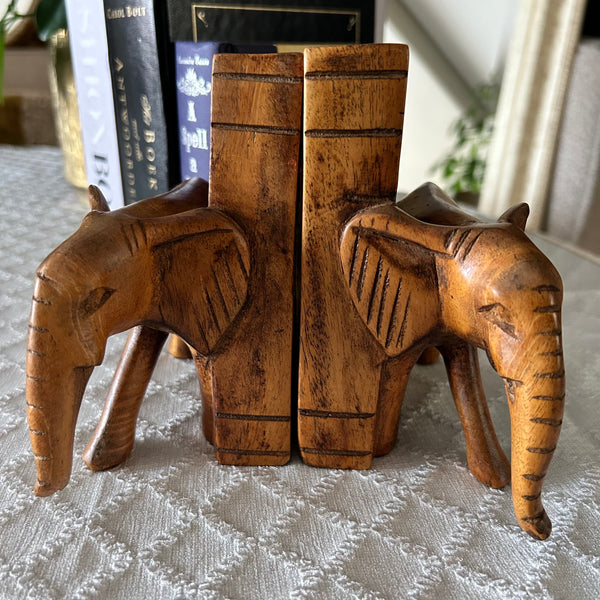 Boekensteunen olifant hout vintage