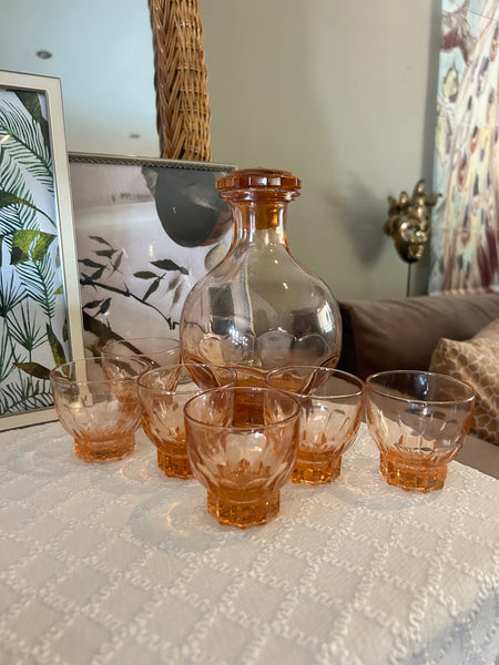 Likeurset roze persglas Luminarc France vintage