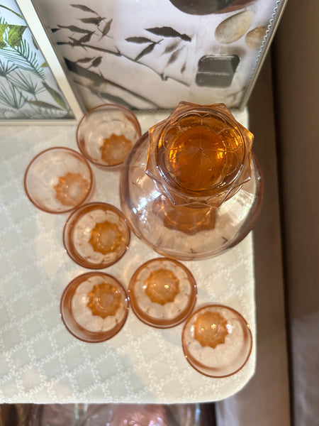 Likeurset roze persglas Luminarc France vintage