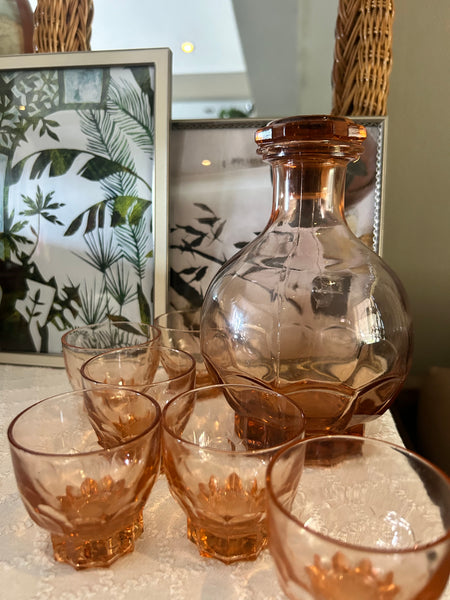 Likeurset roze persglas Luminarc France vintage