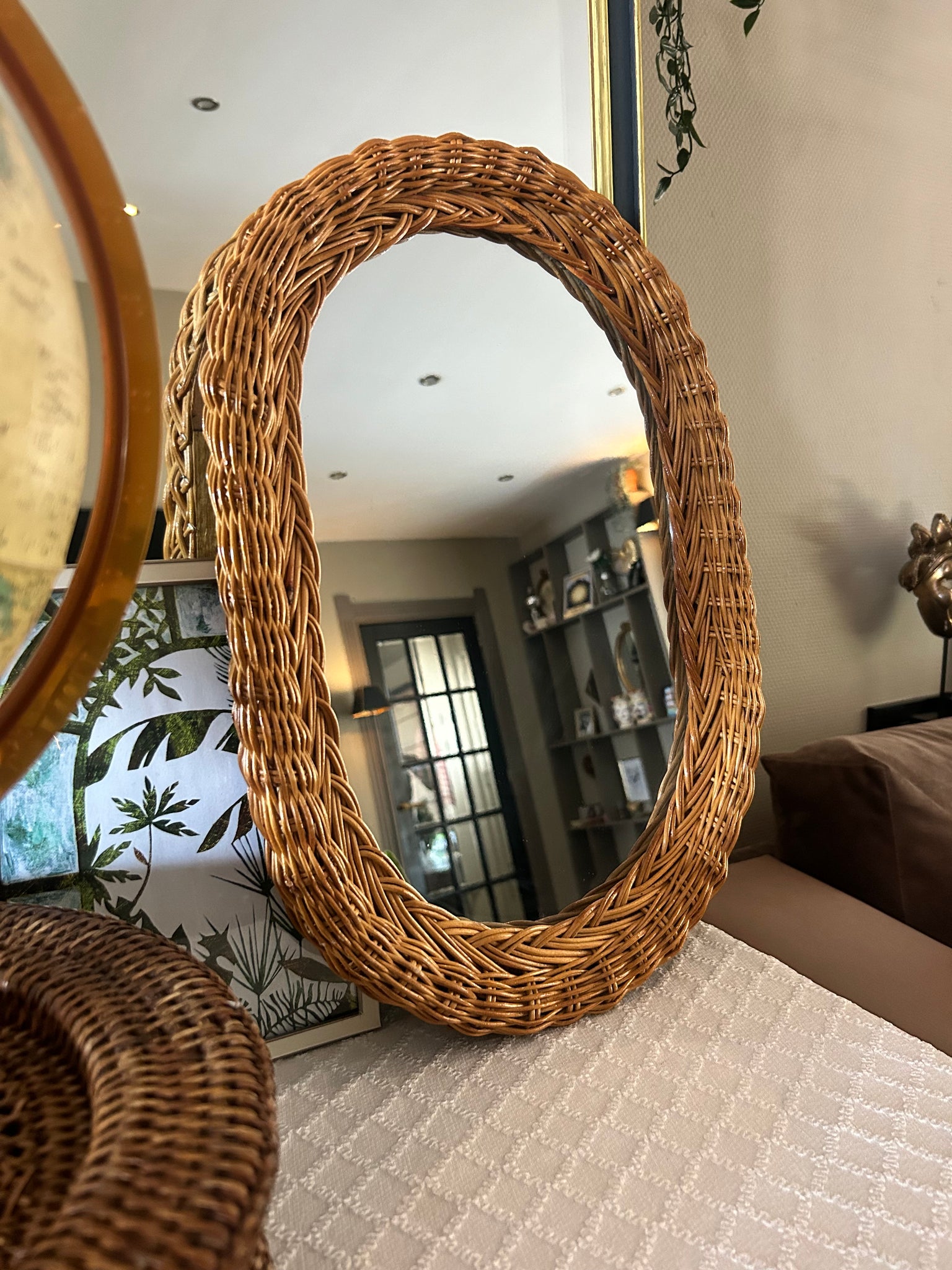 Spiegel ovaal rotan vintage