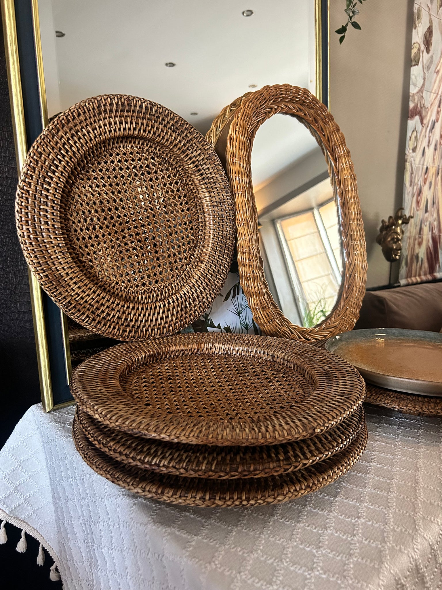 Onderborden set Birma riet vintage