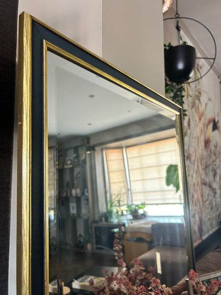 Spiegel facet geslepen blauw & goud vintage
