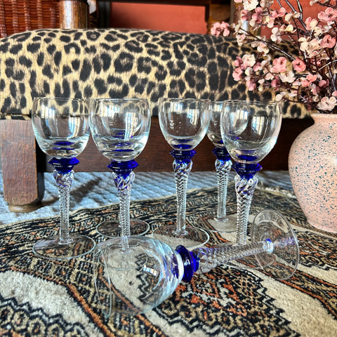 Likeurglas set blue swirl kristal vintage