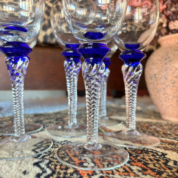 Likeurglas set blue swirl kristal vintage