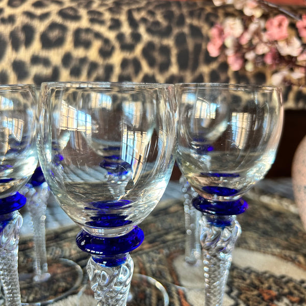 Likeurglas set blue swirl kristal vintage