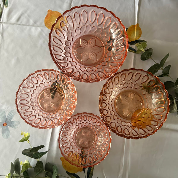 Schalen set roze glas België vintage