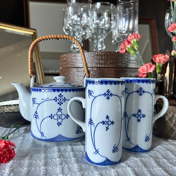 Melkpot met mokken Indian Blue vintage