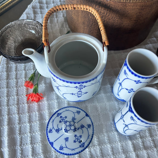 Melkpot met mokken Indian Blue vintage