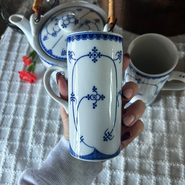 Melkpot met mokken Indian Blue vintage