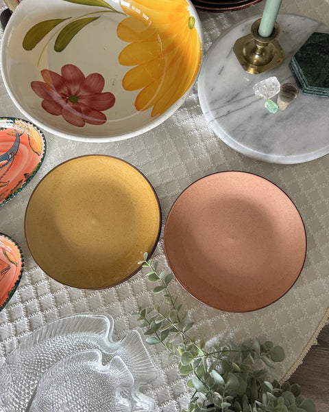 Ontbijtborden set gespikkeld vintage
