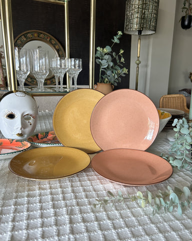 Ontbijtborden set gespikkeld vintage