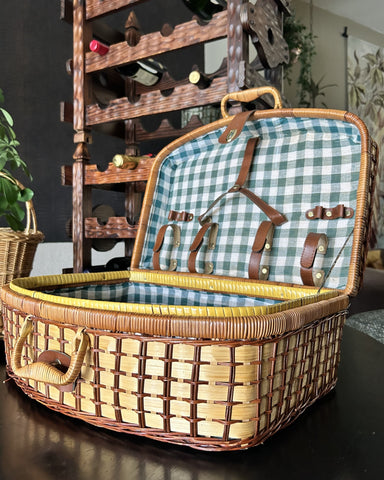 Picknickmand rotan & geruit vintage