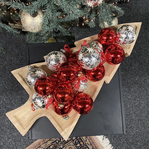 KERSTDECORATIE KERSTBALLEN MIX ROOD & ZILVER 18-DELIG