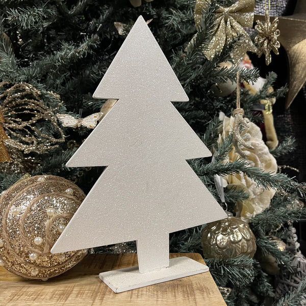KERSTDECORATIE KERSTBOOM HEMA HOUT WIT GLITTER